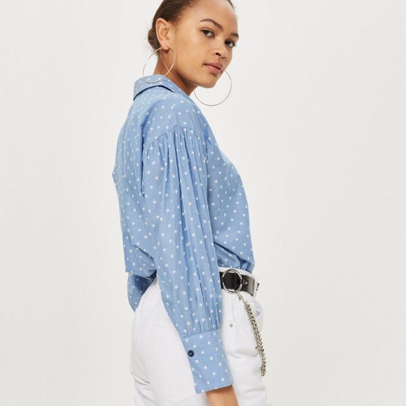 TOPSHOP  Chambray Star print Blouse.. SZ 6 - Picture 6 of 6